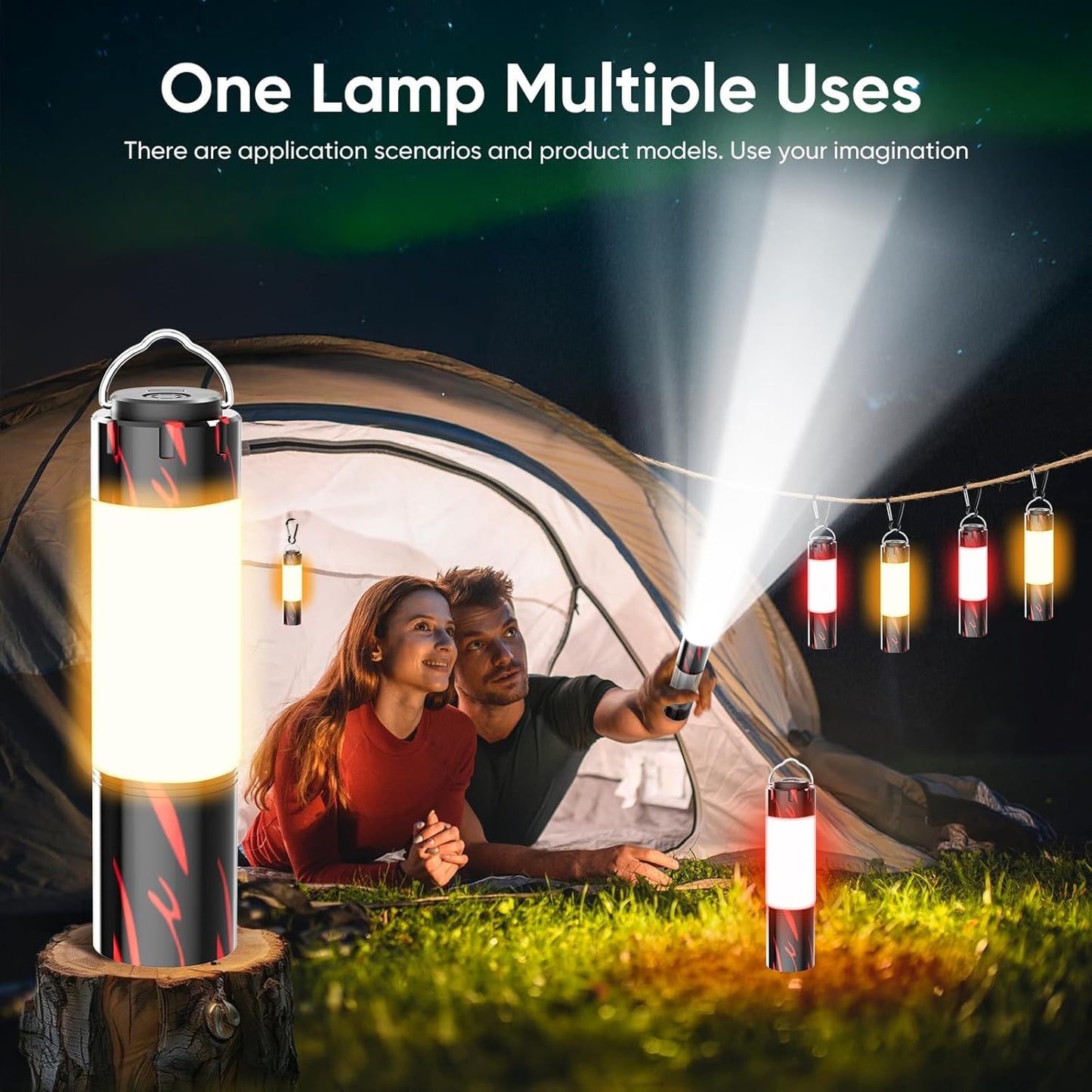 LED Camping Lantern Rechargeable, 3-in-1 Flashlights Camp Lights, Fast Type-C Charging, 4 Mode Adjustable