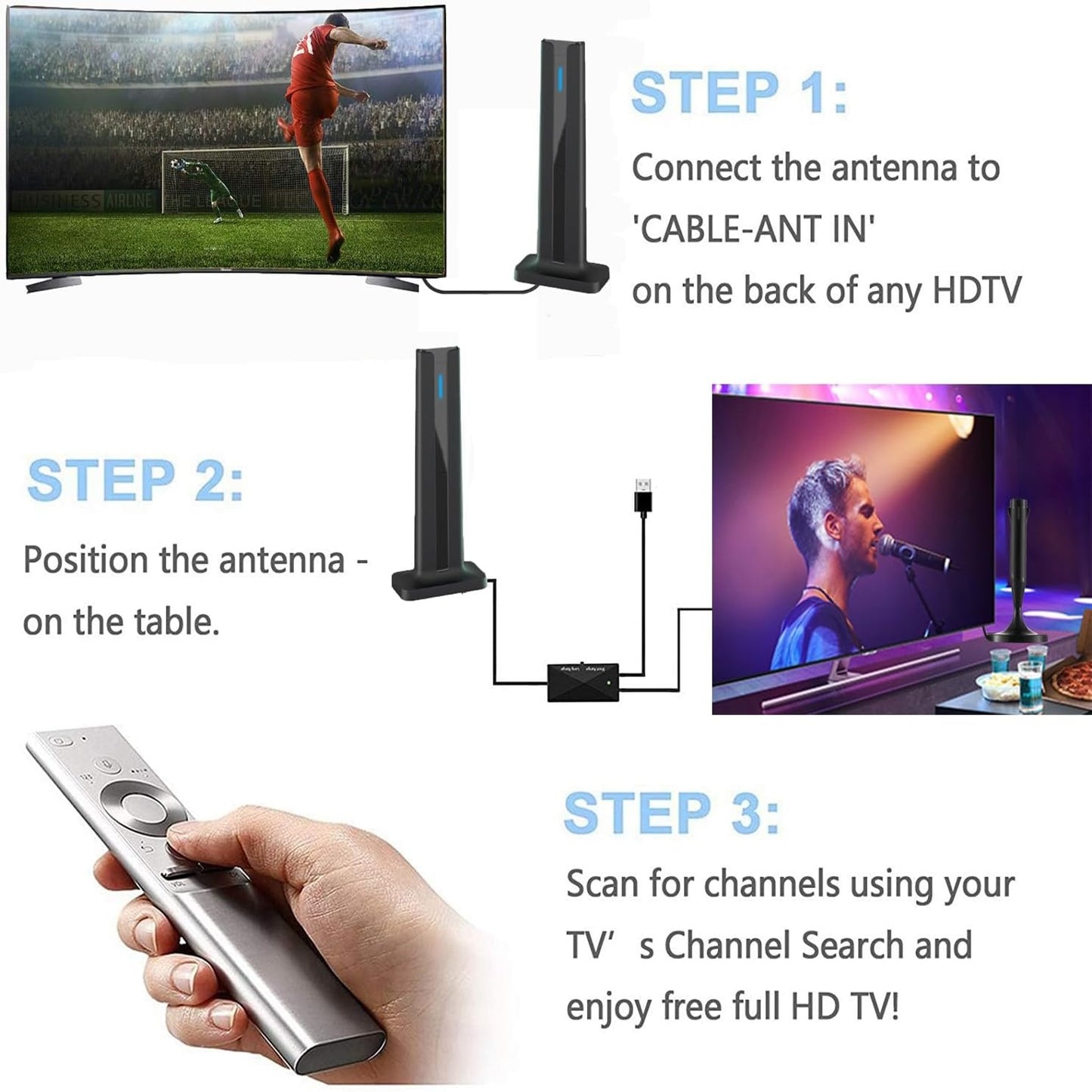 Digital TV Antenna for Smart TV Indoor with 360° Long Range Reception