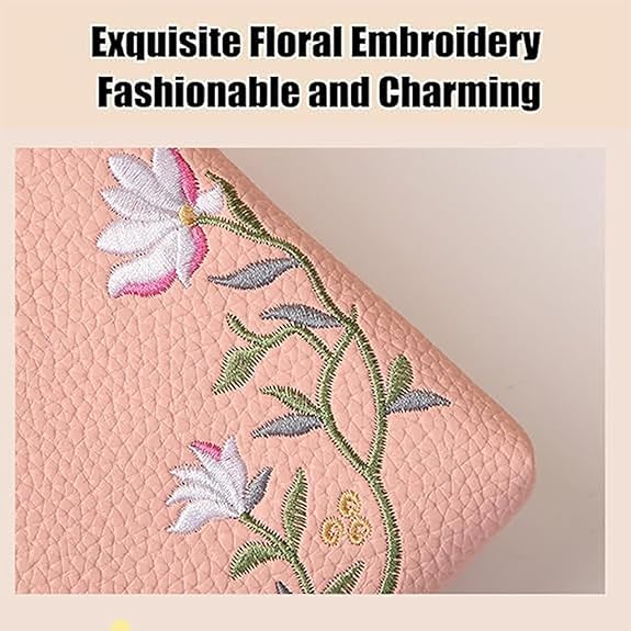 Floral Embroidered Crossbody Wallet - Waterproof , Adjustable/Detachable Strap & Multi-Pocket