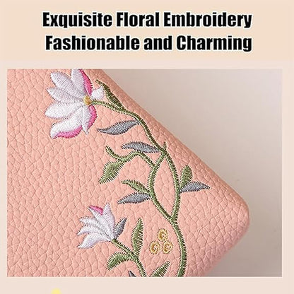 Floral Embroidered Crossbody Wallet - Waterproof , Adjustable/Detachable Strap & Multi-Pocket