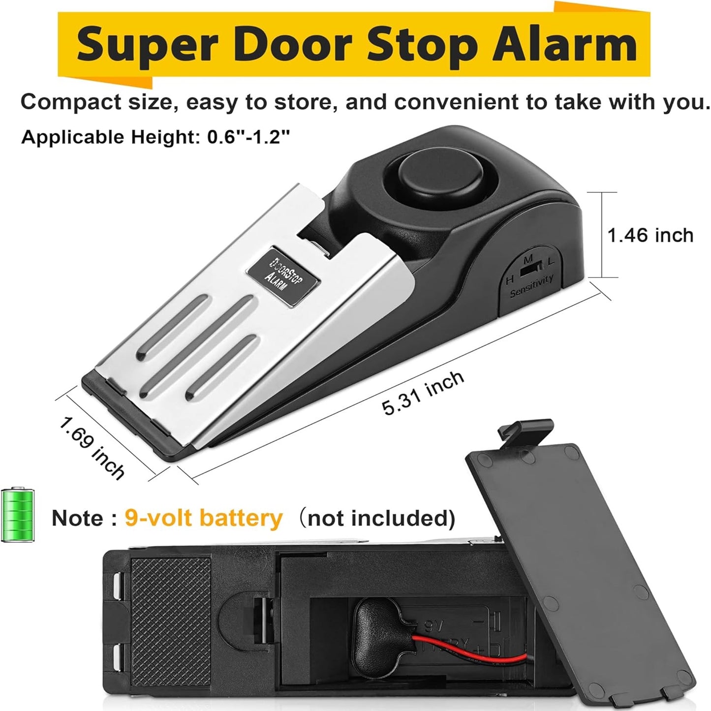 Upgraded Alarm Door Stops, Portable Security Hotel Safety Door Stoppers