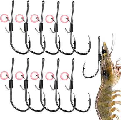 10Pcs Baitholder Fishing Hooks, Live Shrimp Fixed Hooks Carbon Steel Long Shank Barbed Hooks