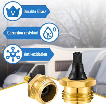 Brass Blow Out Plug for RV Antifreeze, Air Hose Compatible with Schrader Valve to Blow Out RV Water Lines
