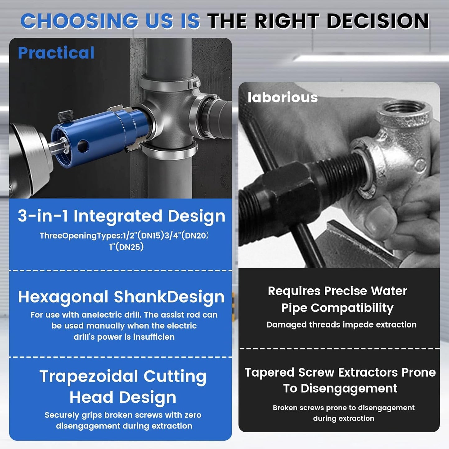 New Broken Pipe Extractor Tool, 3 In 1 Electric Drill Manual Broken Pipe Valve Extractor Tool