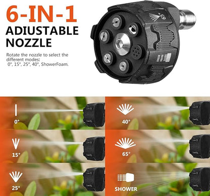 6 in 1 Multi Adjustable High-pressure Washer Nozzle, 1/4-inch Quick Connector
