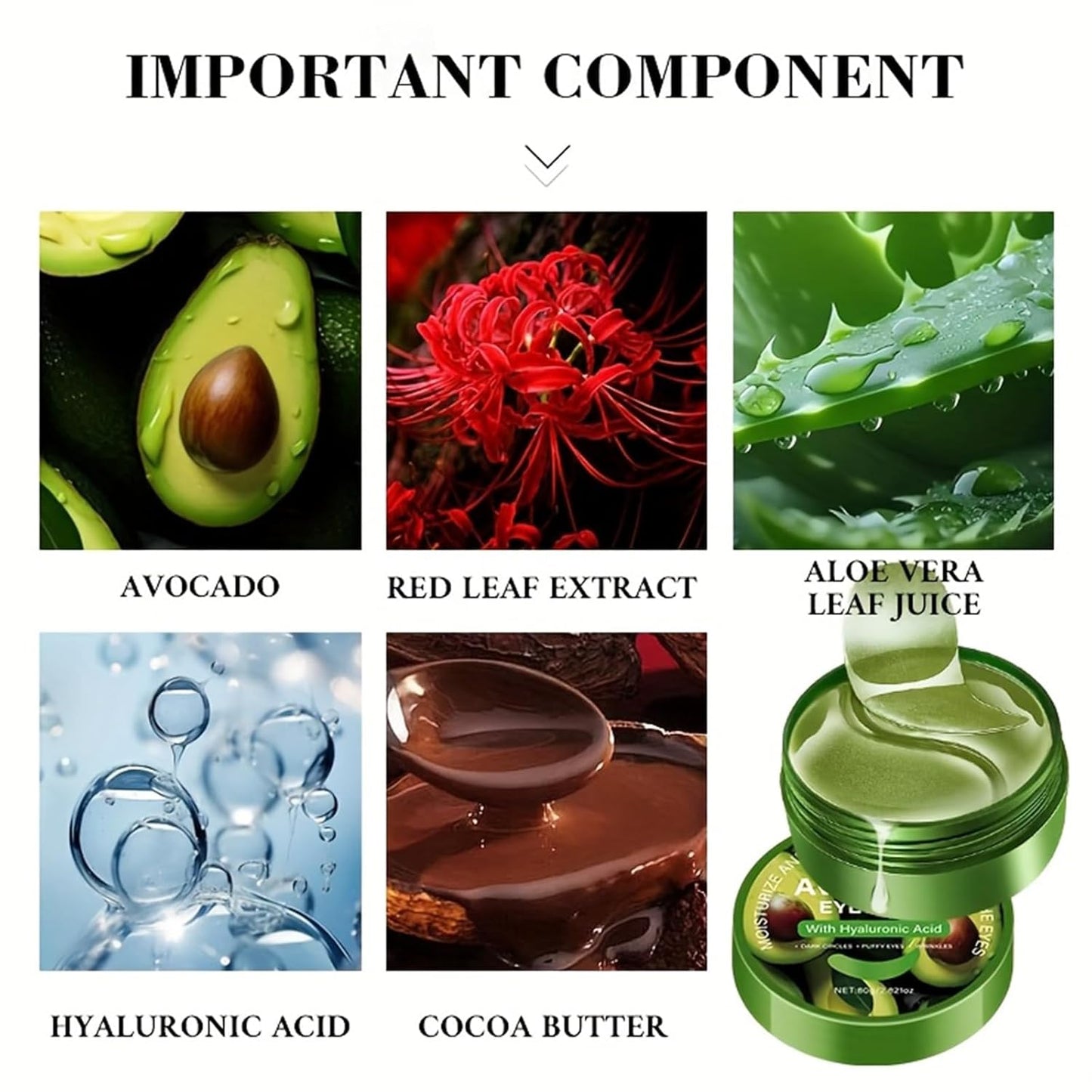 Avocado Under Eye Patches(30 Pairs),Under Eye Mask for Dark Circles, Puffy Eyes,EyeBags and Fine Lines
