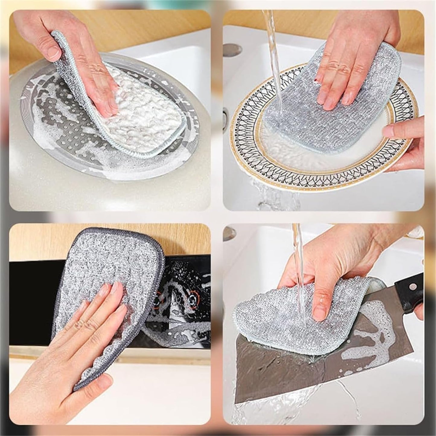 5Pcs Multipurpose Wire Dishwashing Rags for Wet and Dry, Reusable Wire Miracle Cleaning Cloths