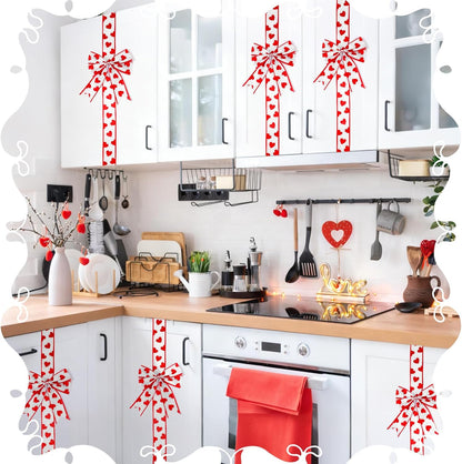 2 Pcs Valentine's Day Cabinet Ribbons Bows for Kitchen 78.8 Inch Large Red and White Heart Door