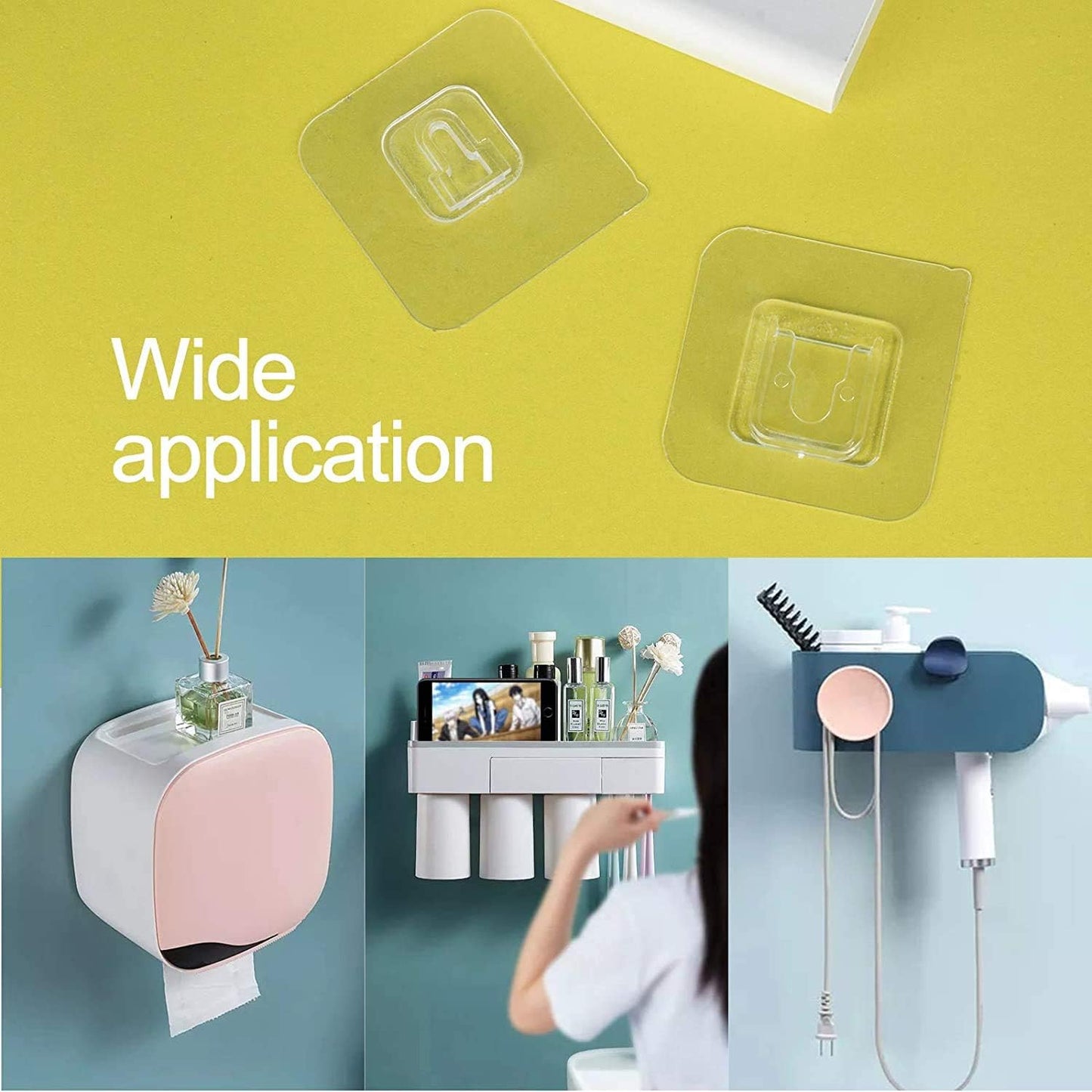 10 Pairs Clear Double-Sided Adhesive Wall Hooks - Mounted Door Hanger Kit - No Drill Sticker Hangers with Suction Cup