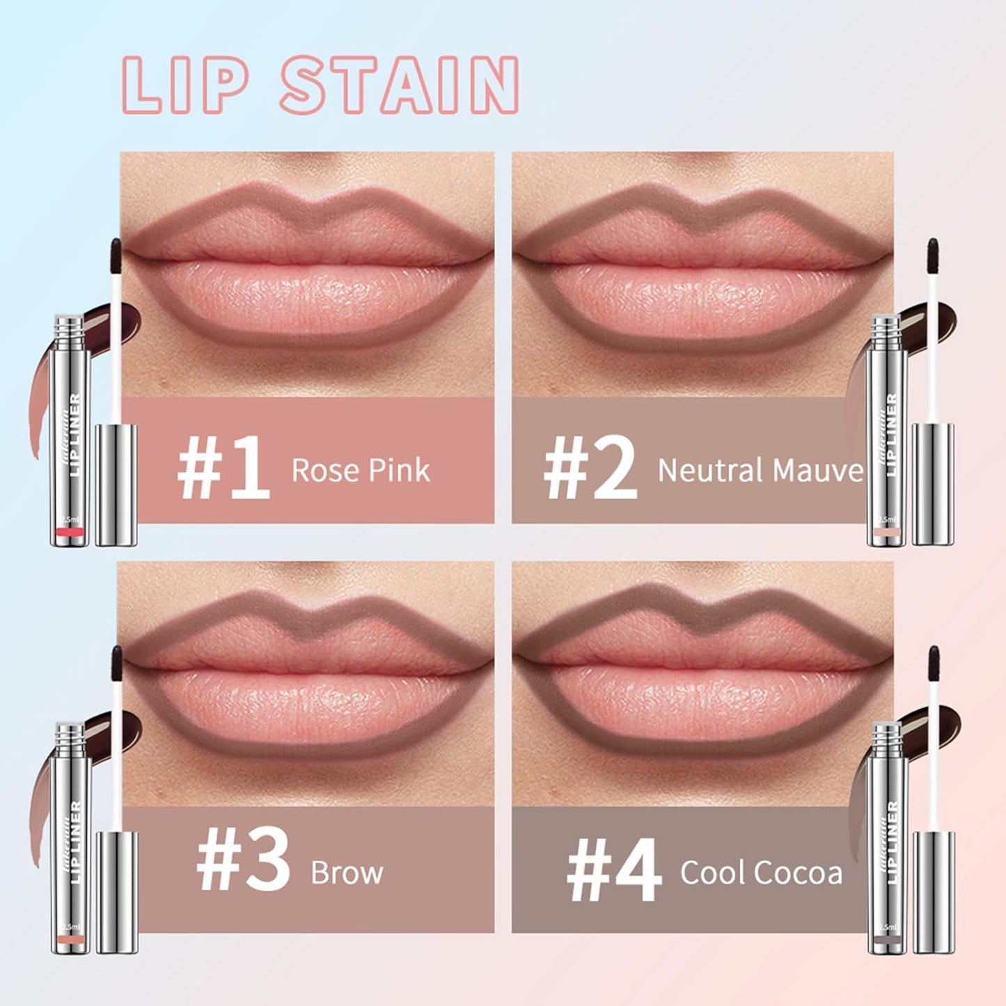 4Pcs Peel Off Lip Liner Stain - Long-Lasting, Smudge-Proof, Waterproof Nude Matte Lip Tint