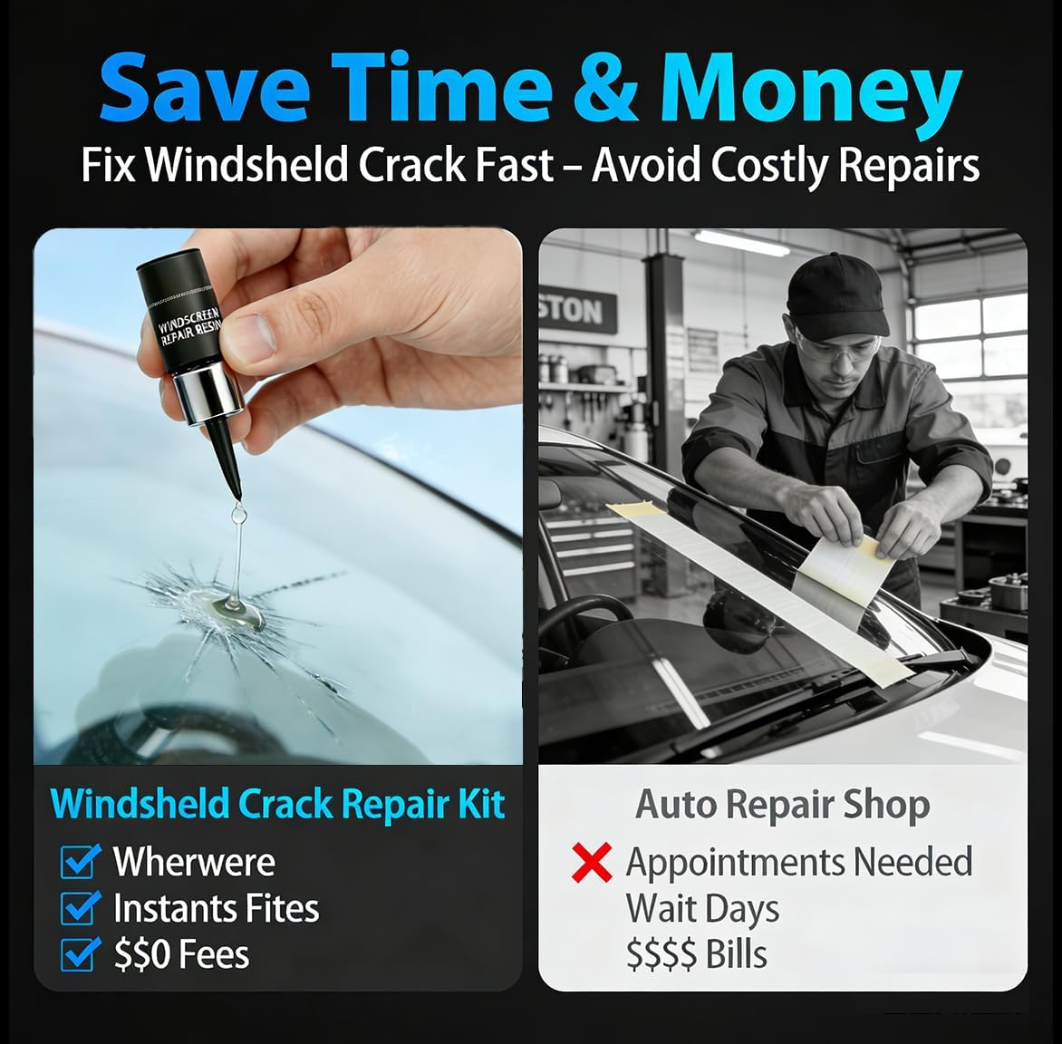 2Pcs Automotive Glass Nano Repair Fluid Kit Cracked Car Windshield  Wind Shield Car Glass Repair Set