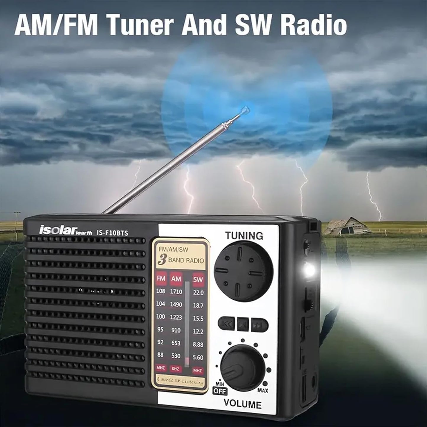 Solar Radio Portable FM/AM SW Digital Bluetooth Speaker MP3 Player Rechargeable