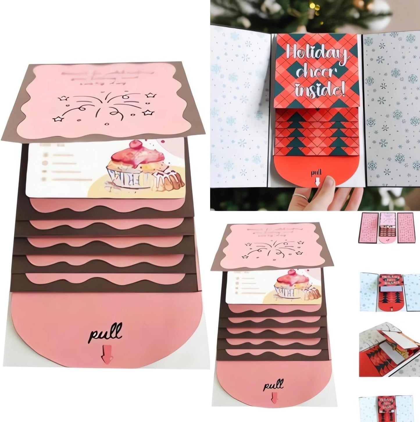 2Pcs Handmade Christmas Card Booklet Holder for Gift Cards, Waterfall Christmas Gift Card Booklet