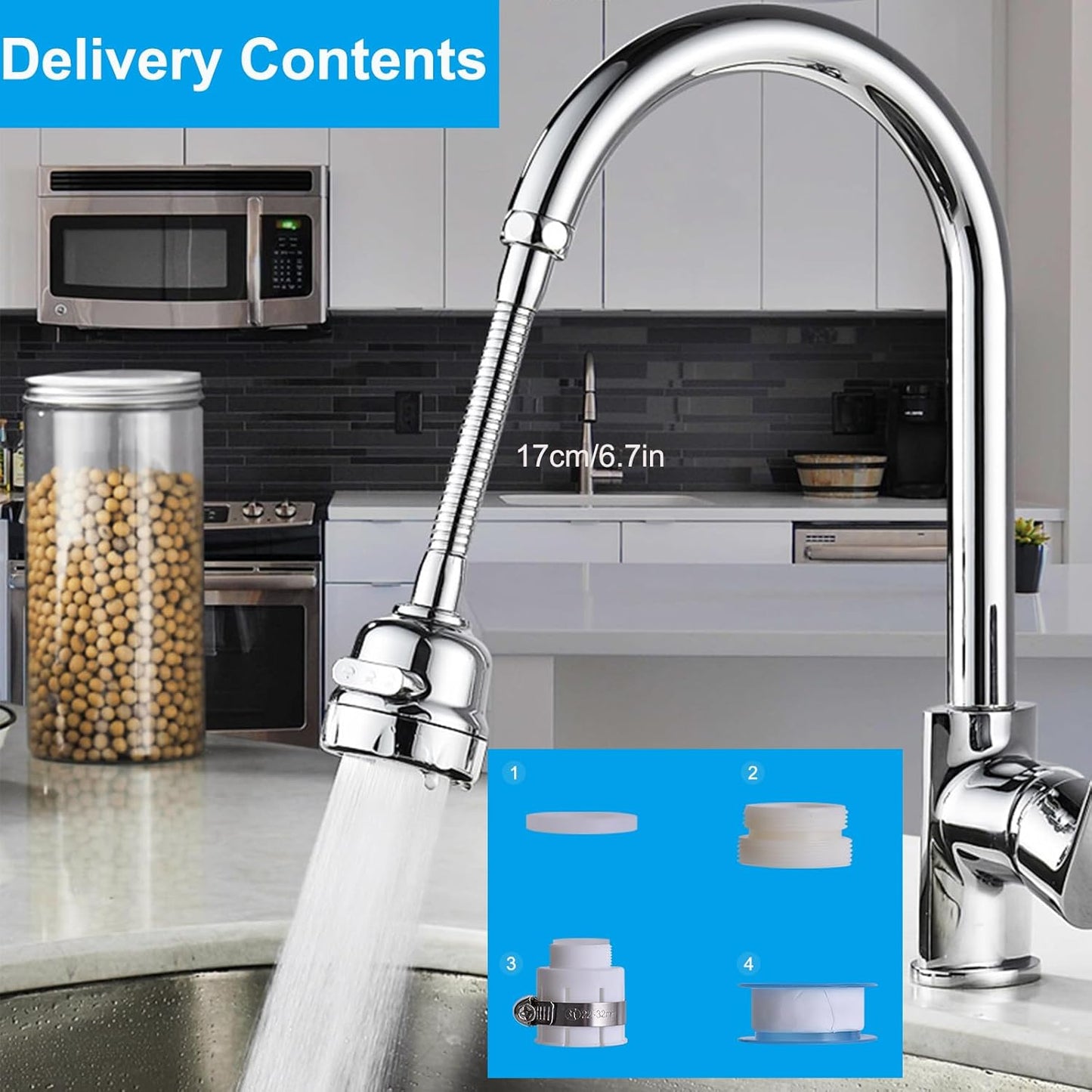 Kitchen Faucet Aerator Sink Tap Sprayer Head, 3 Molds Adjustable Faucet Sprayer, 360° Rotatable Faucet Extension Tubes