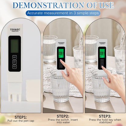 4 in 1 Digital Water Quality Tester,2026 NewTDS/EC/Temperature（°C/°F）Meter,0-9990 PPM Meter
