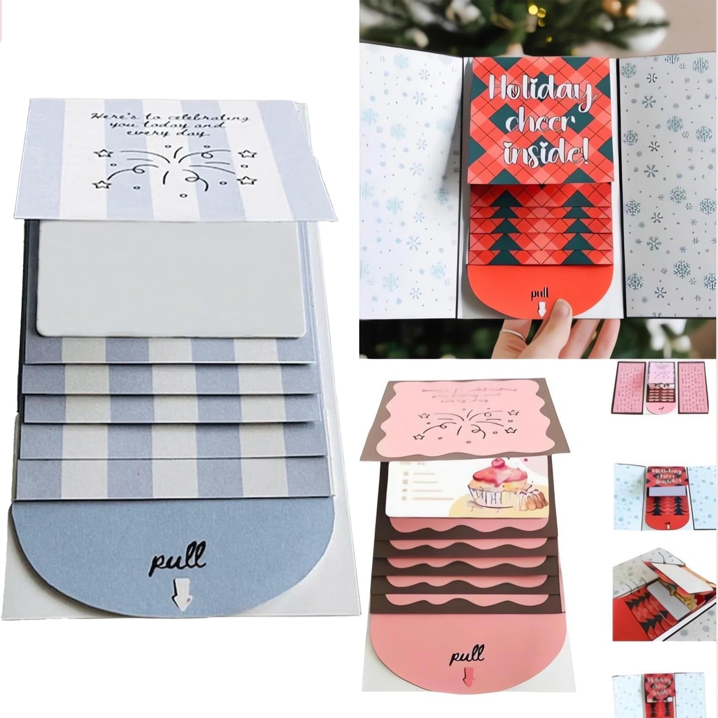 2Pcs Handmade Christmas Card Booklet Holder for Gift Cards, Waterfall Christmas Gift Card Booklet