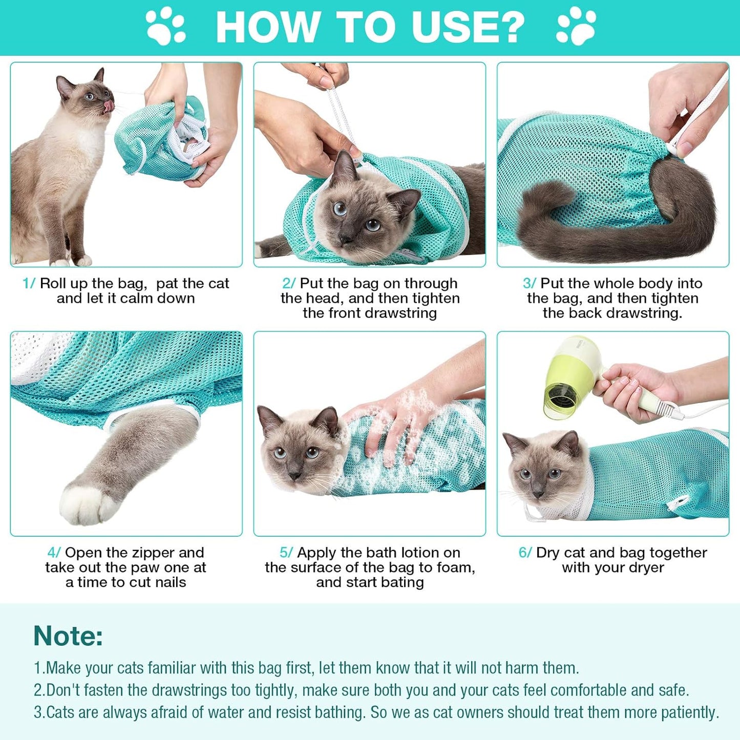 Cat Shower Net Bag Grooming Bathing Adjustable Washing Bag