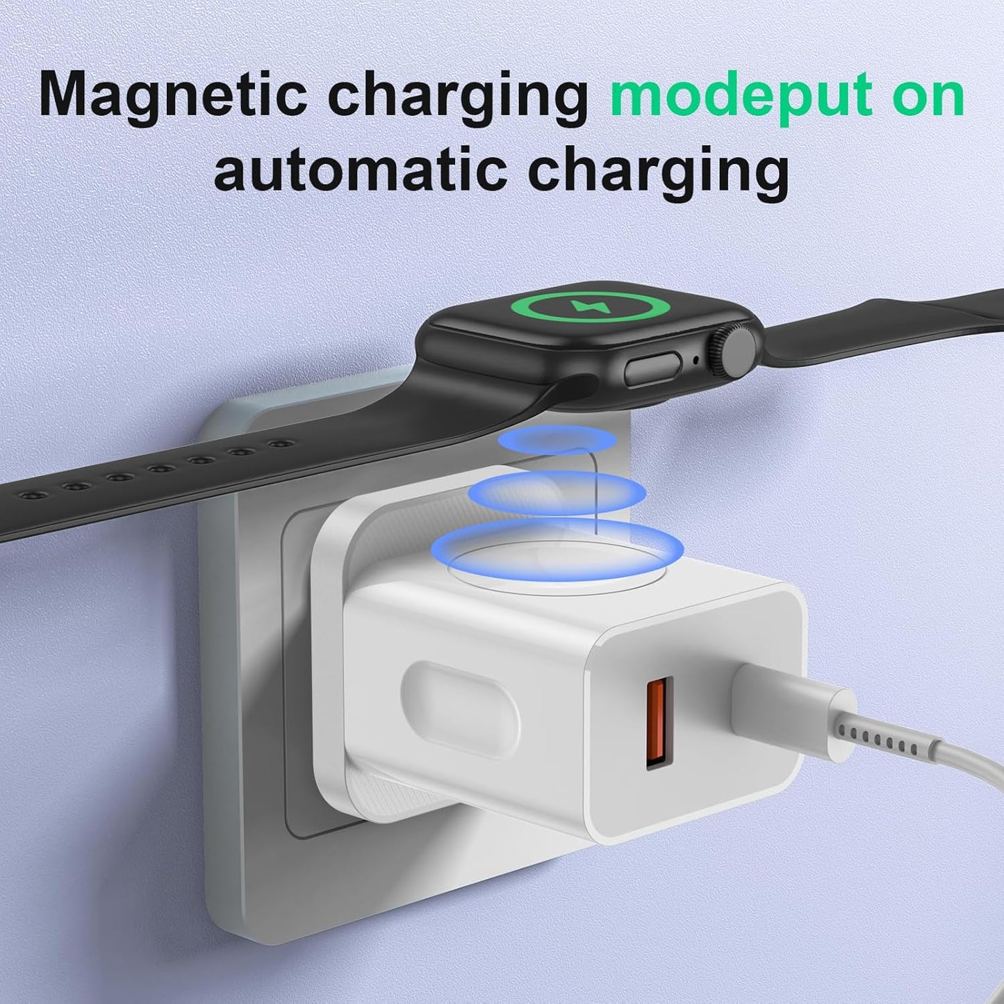 Dual Ports Wall Charger with Magnetic Wireless Charging Compatible with iPhone, Apple Watch Series