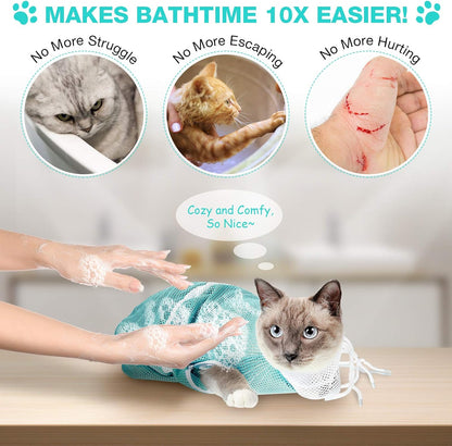 Cat Shower Net Bag Grooming Bathing Adjustable Washing Bag