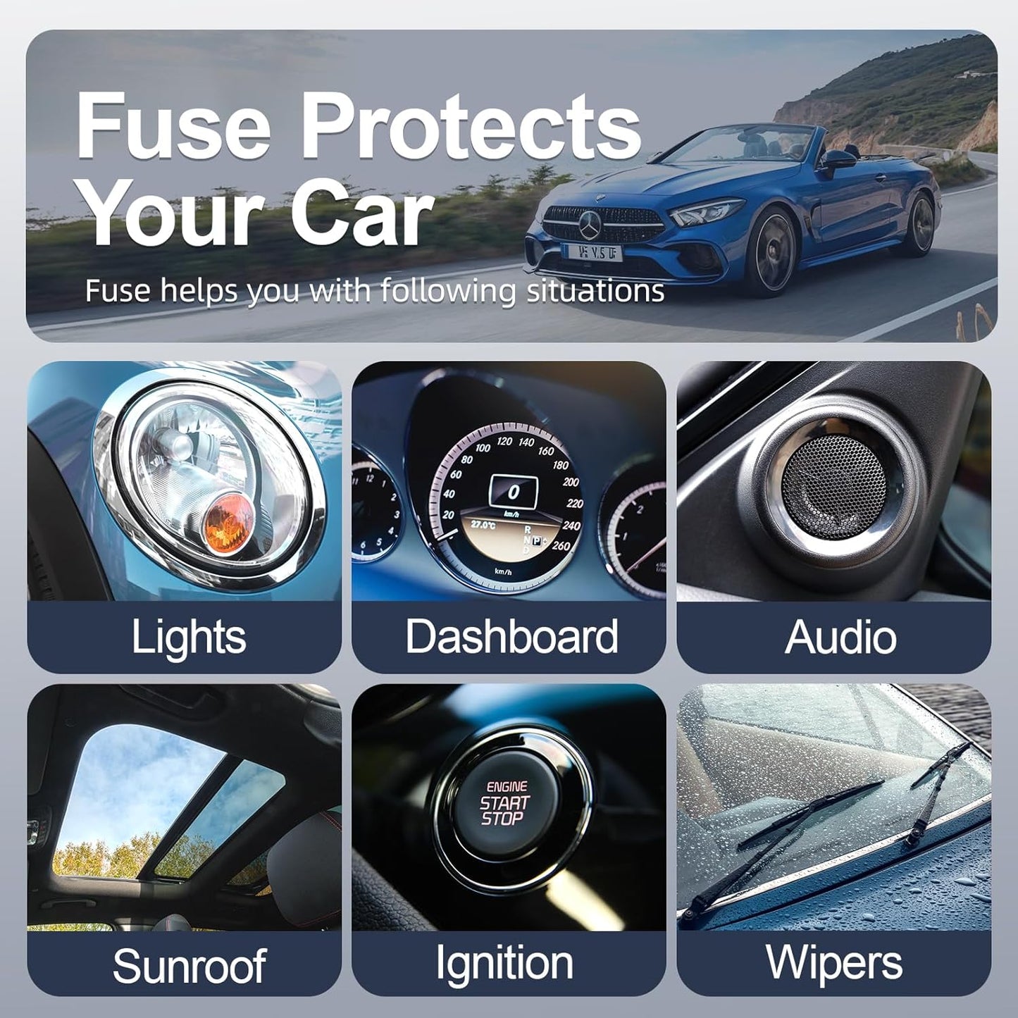 300Pcs Car Fuse Assortment Kit, 160 Mini Blade Fuses Automotive + 90 Standard Auto Fuses + 50 Micro + Puller