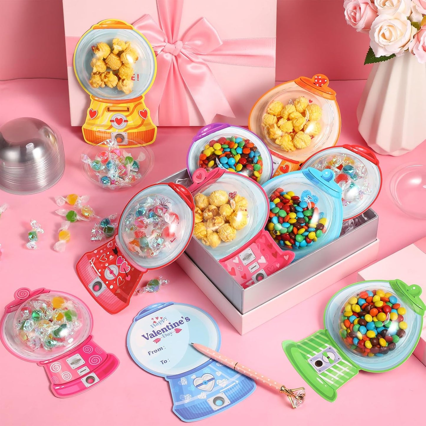 18 Pack Candy Cards with Plastic Domes Valentines Greeting Cards DIY Craft Treat Holder