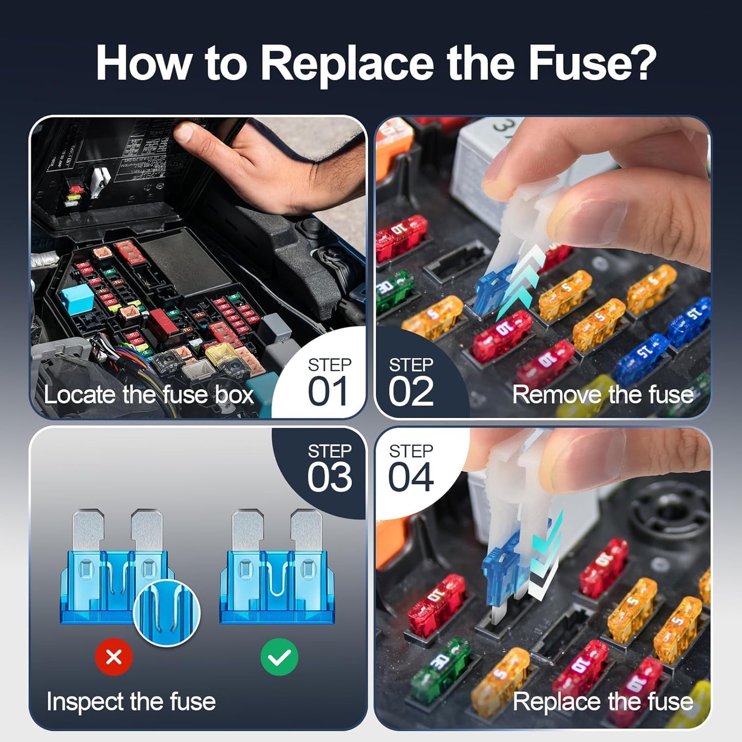 300Pcs Car Fuse Assortment Kit, 160 Mini Blade Fuses Automotive + 90 Standard Auto Fuses + 50 Micro + Puller