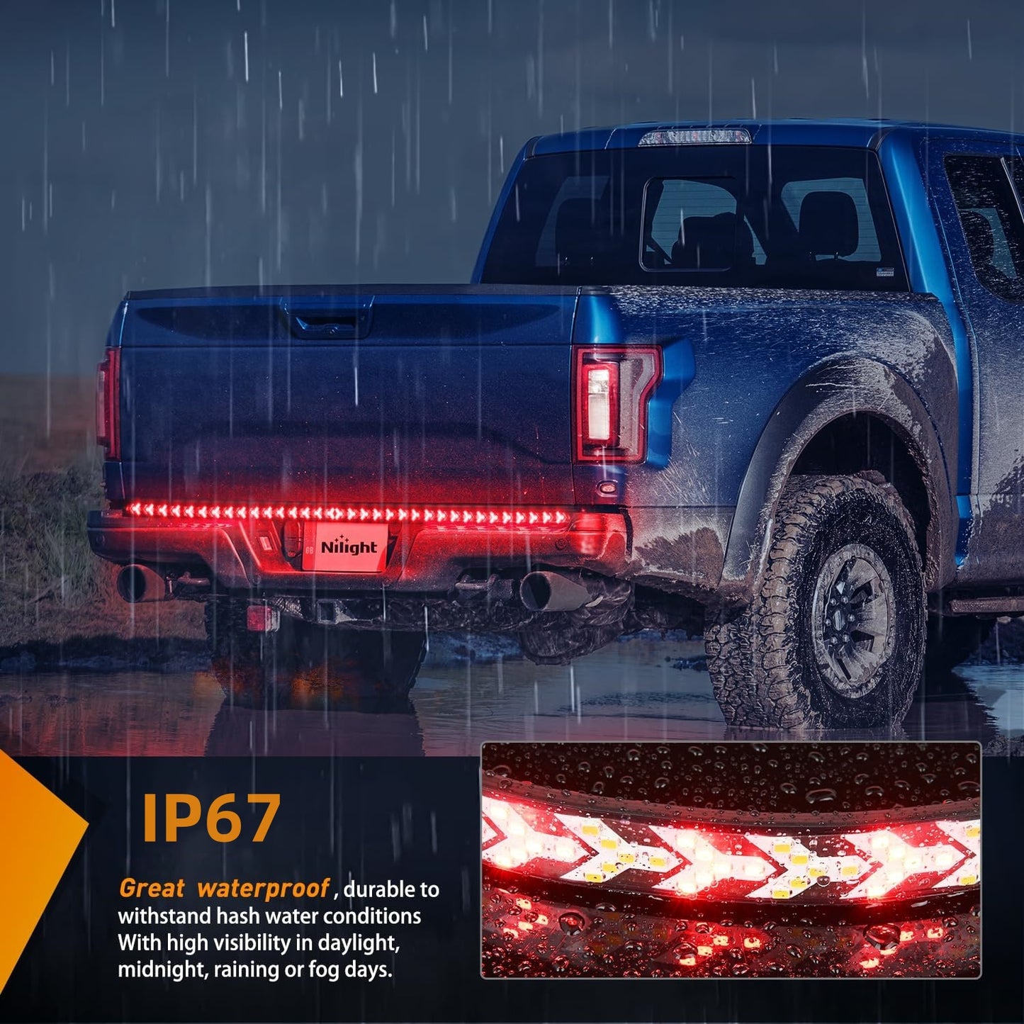 59.1in Fishbone Shaped LED Tailgate Light Bar, LED Tailgate Lights for Truck Pickup SUV RV