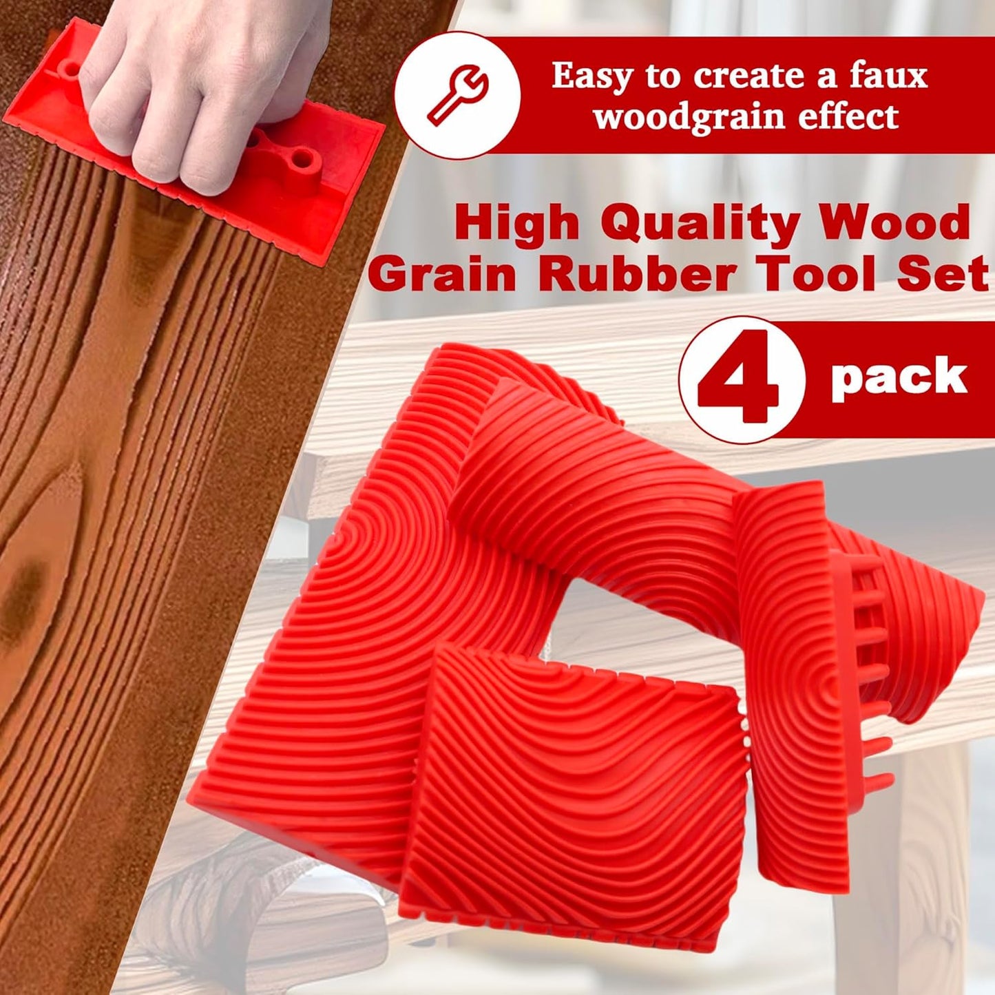 4PCS Wood Grain Tool - Natural Woodgrain Maker for Decorative Painting Premium Wood Graining Tool Set