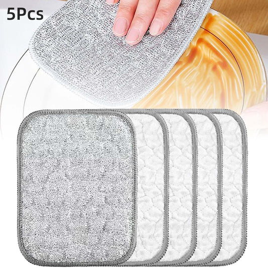 5Pcs Multipurpose Wire Dishwashing Rags for Wet and Dry, Reusable Wire Miracle Cleaning Cloths