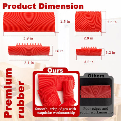 4PCS Wood Grain Tool - Natural Woodgrain Maker for Decorative Painting Premium Wood Graining Tool Set