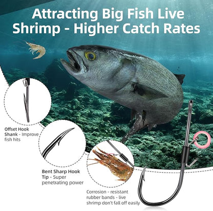 10Pcs Baitholder Fishing Hooks, Live Shrimp Fixed Hooks Carbon Steel Long Shank Barbed Hooks