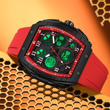 Men's Unique Rectangular Watch with Digital and Analog Dual Display