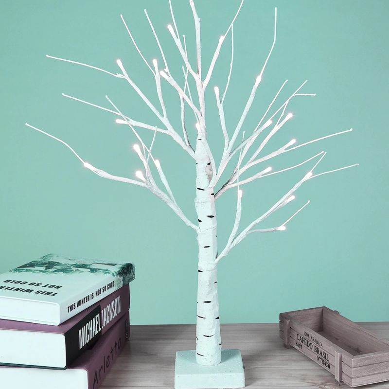 Decor 23.2" Lighted Birch Tree with 24pcs Heart Tree Ornaments