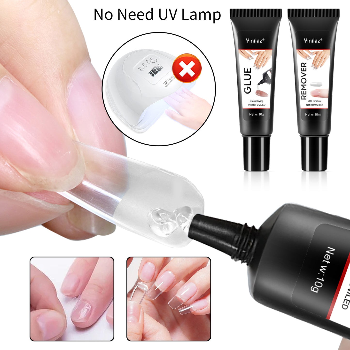 Quick Drying 10g Semi Solid Nail Glue with 10ml Remover for Press On Nails Tips No Need for UV Lamp