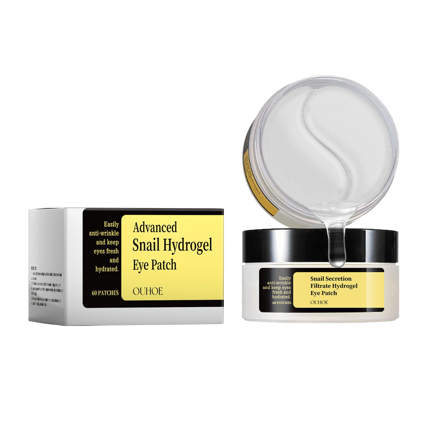 60Parches Snail Secretion Eye Mask - Reduces Fine Lines, Hydrates, Moisturizes, and Nourishes the Delicate Skin