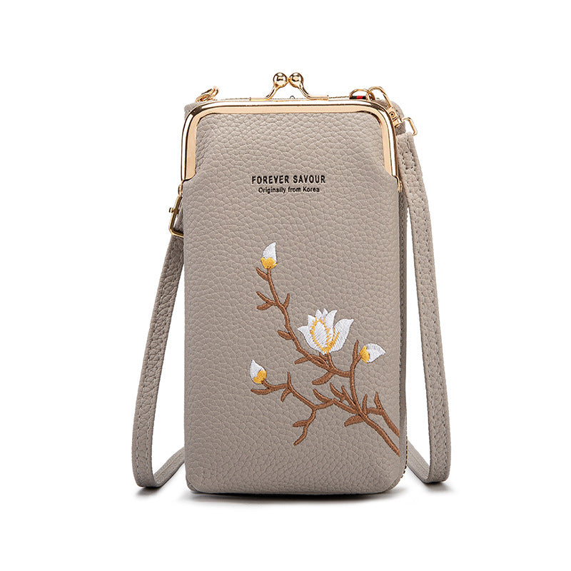 Floral Embroidered Crossbody Wallet - Waterproof , Adjustable/Detachable Strap & Multi-Pocket