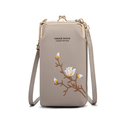 Floral Embroidered Crossbody Wallet - Waterproof , Adjustable/Detachable Strap & Multi-Pocket