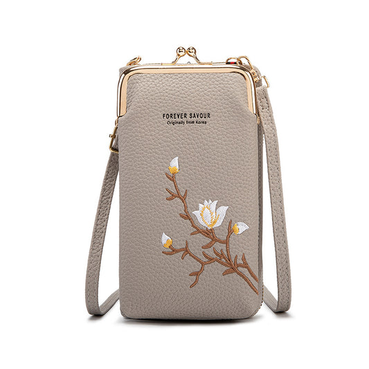 Floral Embroidered Crossbody Wallet - Waterproof , Adjustable/Detachable Strap & Multi-Pocket