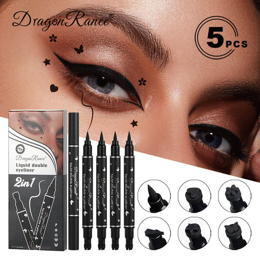 5Pcs Double-headed Liquid Eyeliner Stamp Pencil Set, Winged Eye-liner Pen, Long-lasting
