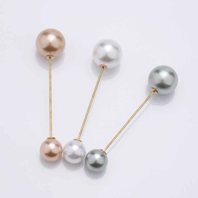 Double Faux Pearl Brooch Pins Sweater Shawl Clip Dress Cardigan Collar