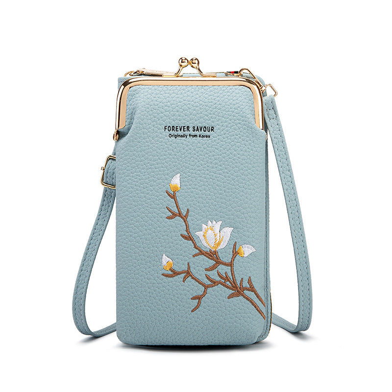Floral Embroidered Crossbody Wallet - Waterproof , Adjustable/Detachable Strap & Multi-Pocket