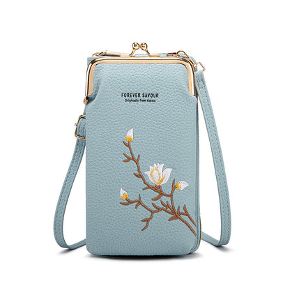 Floral Embroidered Crossbody Wallet - Waterproof , Adjustable/Detachable Strap & Multi-Pocket