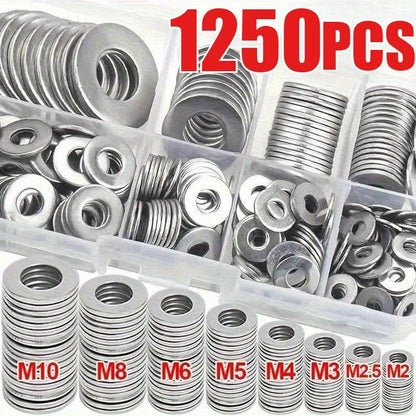 1250pcs 304 Stainless Steel Flat Washer Assortment Kit