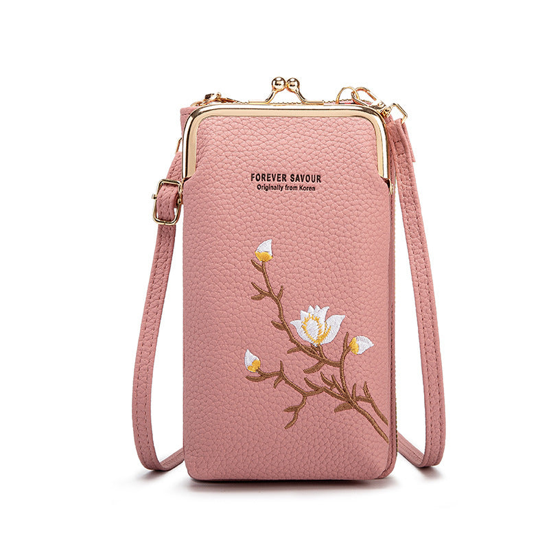 Floral Embroidered Crossbody Wallet - Waterproof , Adjustable/Detachable Strap & Multi-Pocket