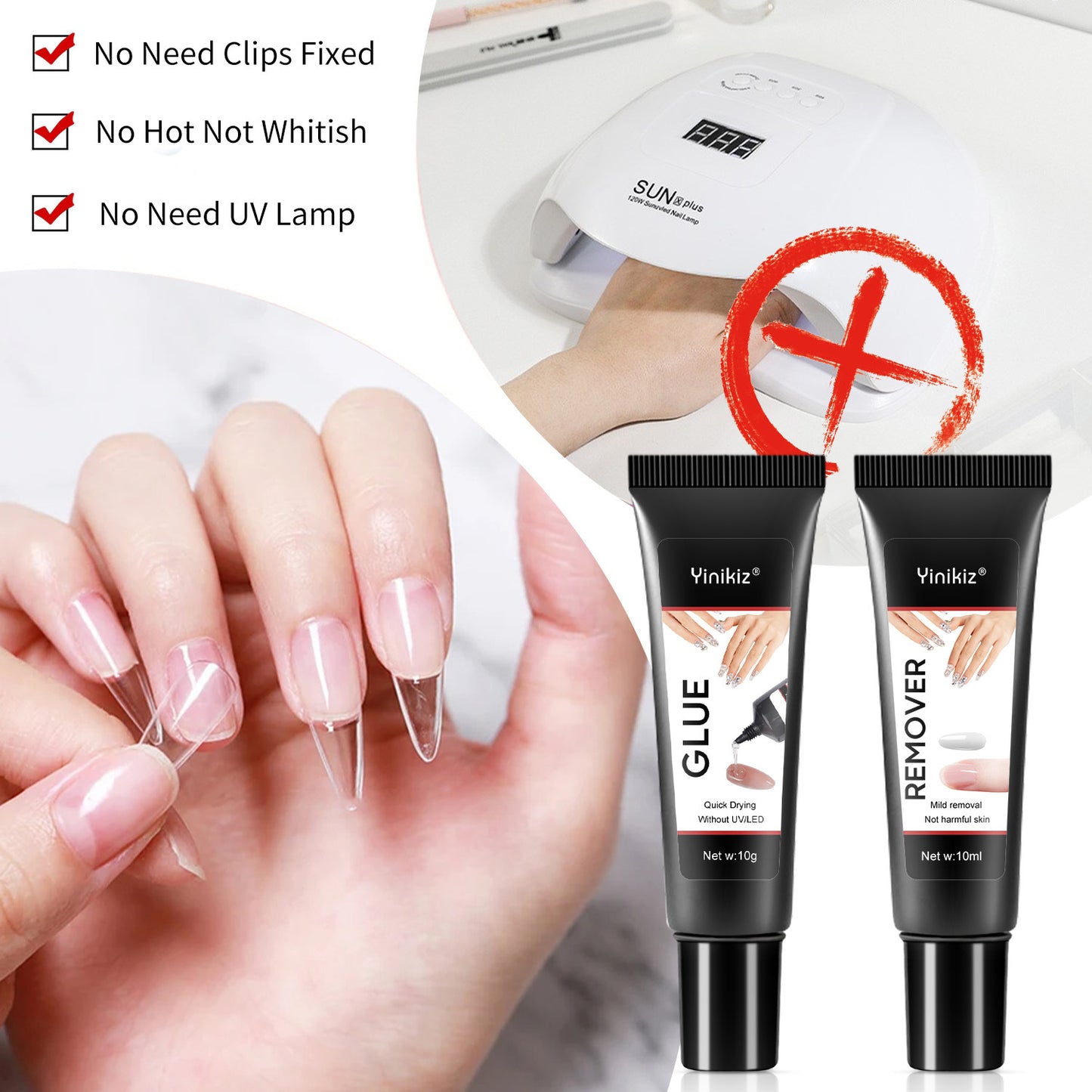 Quick Drying 10g Semi Solid Nail Glue with 10ml Remover for Press On Nails Tips No Need for UV Lamp