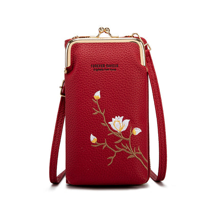 Floral Embroidered Crossbody Wallet - Waterproof , Adjustable/Detachable Strap & Multi-Pocket