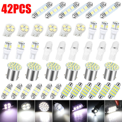 42PCS Car Interior Combo LED Map Dome Door White Trunk License Plate Light Bulbs