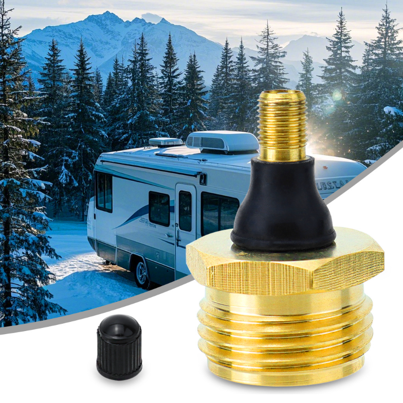 Brass Blow Out Plug for RV Antifreeze, Air Hose Compatible with Schrader Valve to Blow Out RV Water Lines