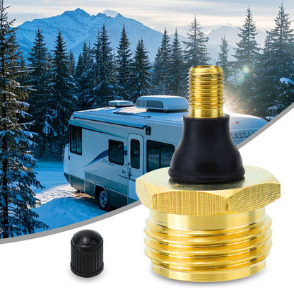 Brass Blow Out Plug for RV Antifreeze, Air Hose Compatible with Schrader Valve to Blow Out RV Water Lines