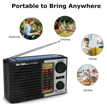 Solar Radio Portable FM/AM SW Digital Bluetooth Speaker MP3 Player Rechargeable